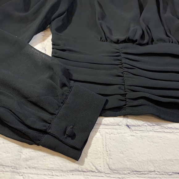 Gabrielle Union New York & Company Ruched Waistband Black Blouse - Picture 6 of 13